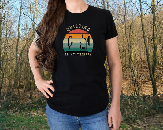 Quilting is my Therapy, sunset tee for Quilters