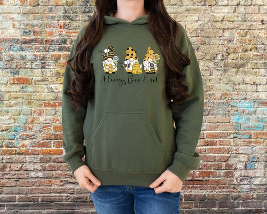 Always Bee Kind, Gnome Inspirational Hoodie Sweatshirt